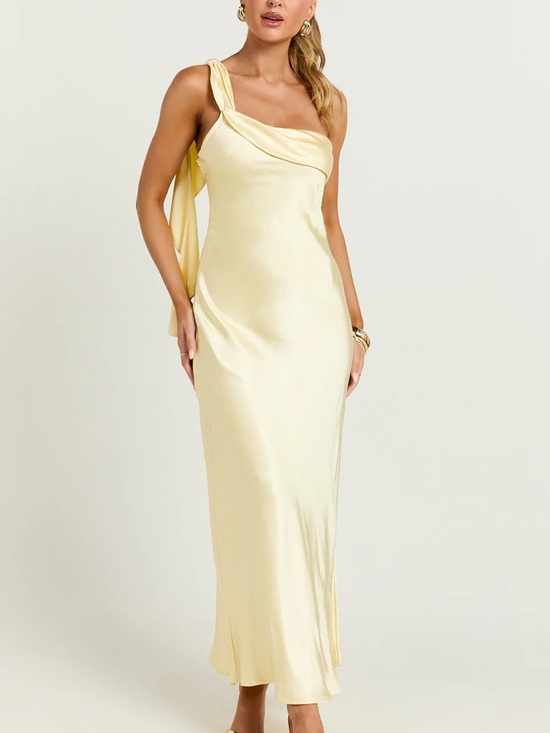 Showpo. Dresses & Skirts - Showpo Pale Yellow One-Shoulder Draped Slip Dress